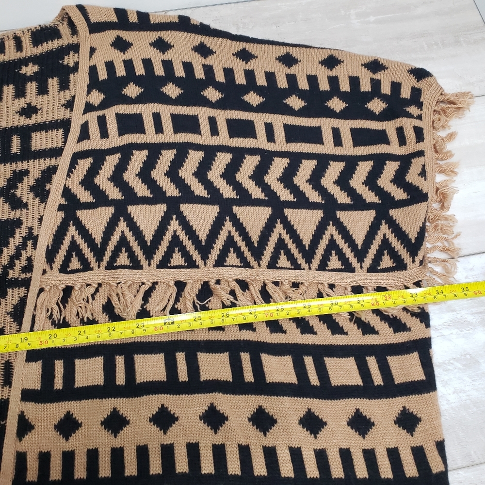 LoveRiche Tribal Aztec Print Fringe Cardigan Sweater Poncho Boho Festival Y2K - Picture 3 of 12